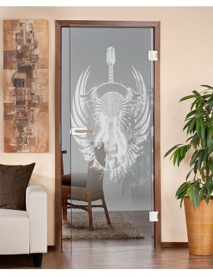 Ganzglastür Guitar Rebell Gelasert Auf Klarglas