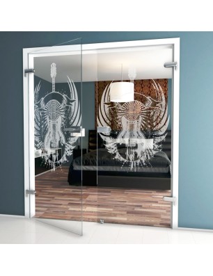 Ganzglastür Guitar Rebell Gelasert Auf Klarglas