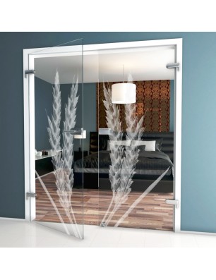 Ganzglastür Ernte III Gelasert Auf Klarglas