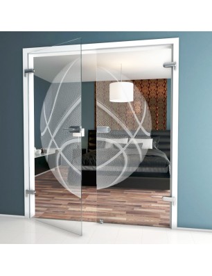 Ganzglastür Basketball Gelasert Auf Klarglas