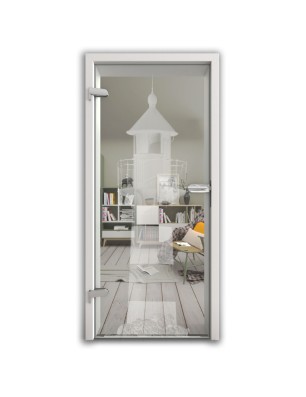 Ganzglastür Leuchtturm 2 Gelasert Auf Klarglas