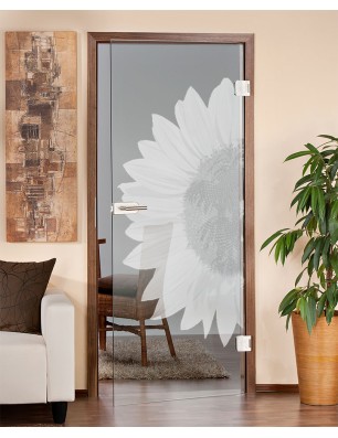 Ganzglastür Sonnenblume Gelasert Auf Klarglas