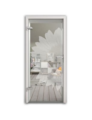 Ganzglastür Sonnenblume Gelasert Auf Klarglas