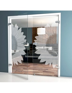 Ganzglastür Sonnenblume Gelasert Auf Klarglas