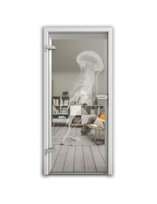Ganzglastür Qualle II Gelasert Auf Klarglas