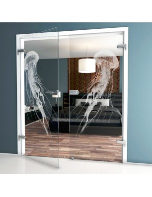 Ganzglastür Qualle II Gelasert Auf Klarglas