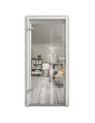 Ganzglastür Dreimaster Gelasert Auf Klarglas