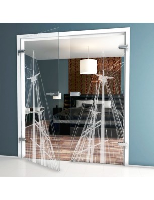 Ganzglastür Dreimaster Gelasert Auf Klarglas