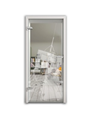 Ganzglastür Fischerboot Gelasert Auf Klarglas