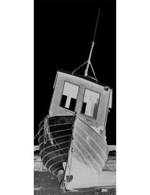 Ganzglastür Fischerboot Gelasert Auf Klarglas