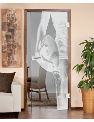 Ganzglastür American Footbal Gelasert Auf Klarglas