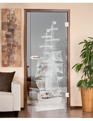 Ganzglastür Segelschiff II Gelasert Auf Klarglas