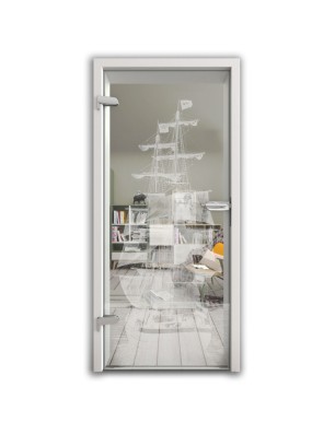 Ganzglastür Segelschiff II Gelasert Auf Klarglas