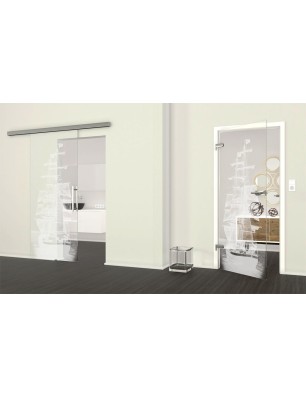 Ganzglastür Segelschiff II Gelasert Auf Klarglas