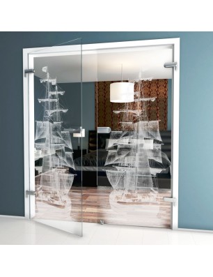 Ganzglastür Segelschiff II Gelasert Auf Klarglas