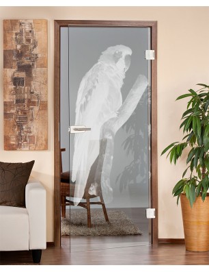 Ganzglastür Pappagei Gelasert Auf Klarglas