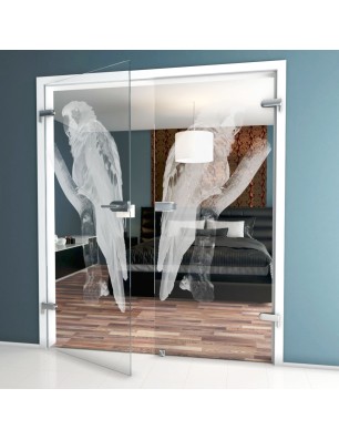 Ganzglastür Pappagei Gelasert Auf Klarglas