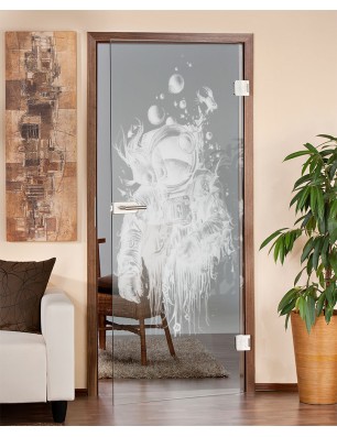 Ganzglastür Astronaut Gelasert Auf Klarglas