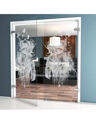 Ganzglastür Astronaut Gelasert Auf Klarglas