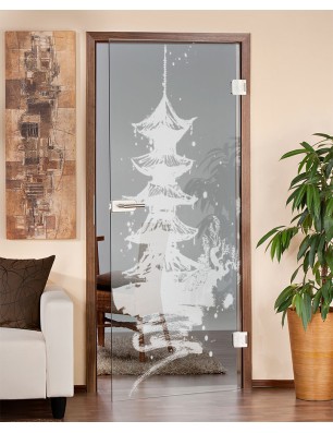 Ganzglastür Pagode III Gelasert Auf Klarglas