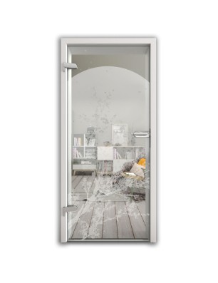 Ganzglastür Mond Gelasert Auf Klarglas