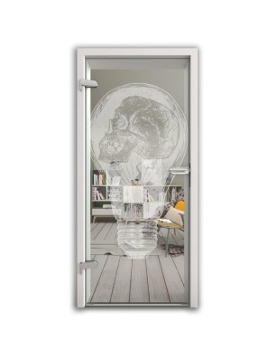 Ganzglastür Skull Gelasert Auf Klarglas