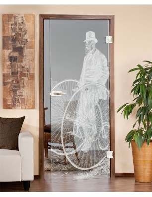 Ganzglastür Vintage Bike Gelasert Auf Klarglas