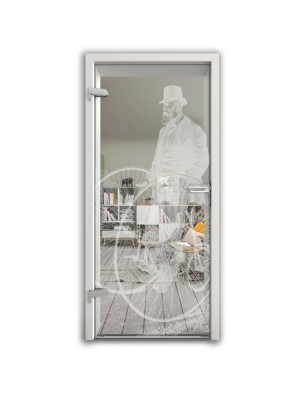 Ganzglastür Vintage Bike Gelasert Auf Klarglas