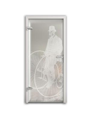 Ganzglastür Vintage Bike Gelasert Auf Klarglas