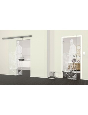 Ganzglastür Vintage Bike Gelasert Auf Klarglas