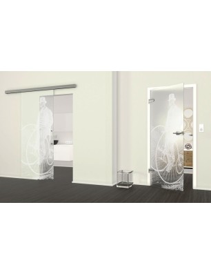 Ganzglastür Vintage Bike Gelasert Auf Klarglas