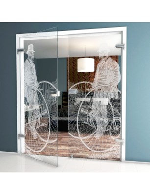 Ganzglastür Vintage Bike Gelasert Auf Klarglas