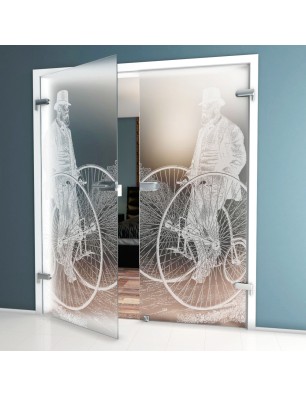Ganzglastür Vintage Bike Gelasert Auf Klarglas