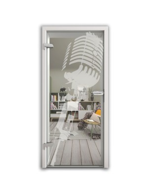 Ganzglastür Mikrofon Gelasert Auf Klarglas