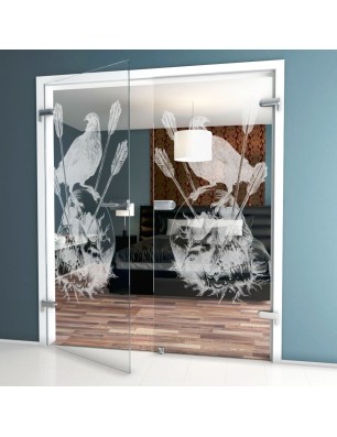 Ganzglastür Skull 2 Gelasert Auf Klarglas