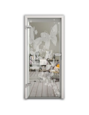Ganzglastür Schmetterlinge II Gelasert Auf Klarglas