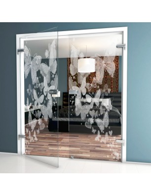 Ganzglastür Schmetterlinge II Gelasert Auf Klarglas