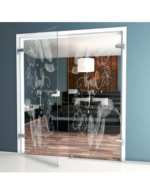 Ganzglastür Thank You Gelasert Auf Klarglas