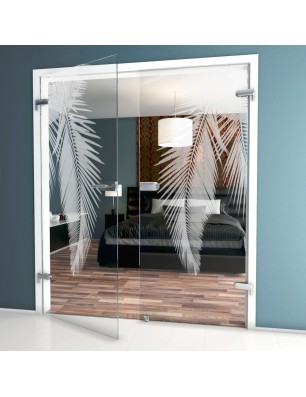 Ganzglastür Blätter 2 Gelasert Auf Klarglas