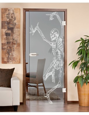 Ganzglastür Skelett Gelasert Auf Klarglas