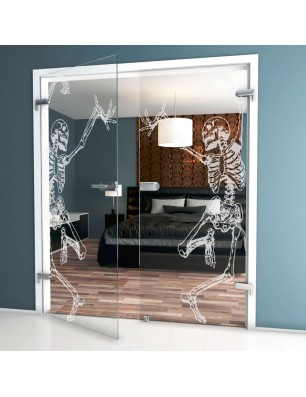 Ganzglastür Skelett Gelasert Auf Klarglas