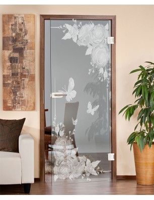 Ganzglastür Blume 5 Gelasert Auf Klarglas