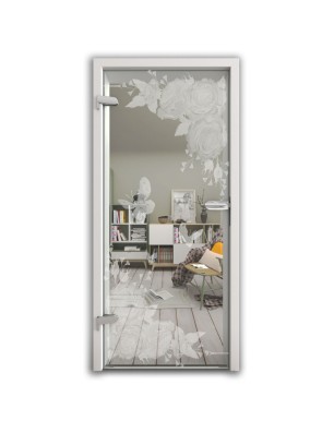 Ganzglastür Blume 5 Gelasert Auf Klarglas