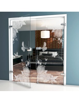 Ganzglastür Blume 5 Gelasert Auf Klarglas