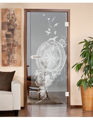 Ganzglastür Kompass Gelasert Auf Klarglas