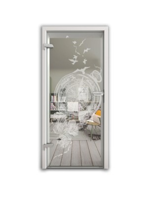 Ganzglastür Kompass Gelasert Auf Klarglas