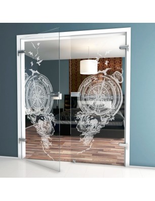 Ganzglastür Kompass Gelasert Auf Klarglas