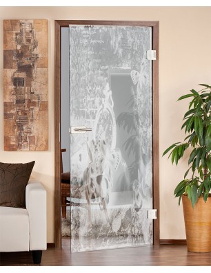 Ganzglastür Vintage flowers Gelasert Auf Klarglas