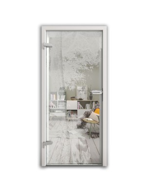 Ganzglastür Wald Gelasert Auf Klarglas