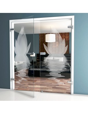 Ganzglastür Lotus Gelasert Auf Klarglas